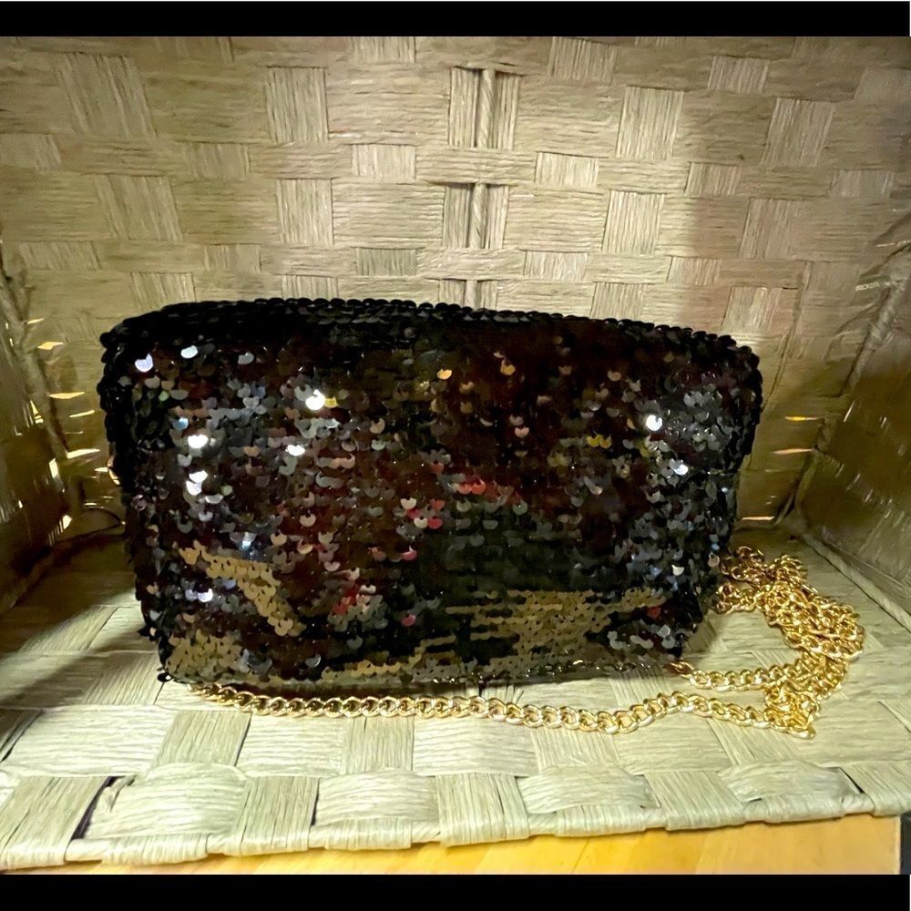 Black Sequined Crossbody Purse 